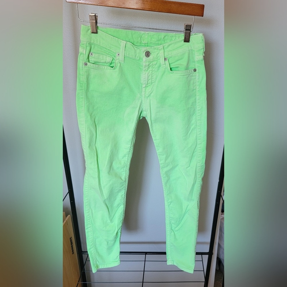 7 For All Mankind Skinny Cropped Jeans Lime Green size 26 - Picture 3 of 11